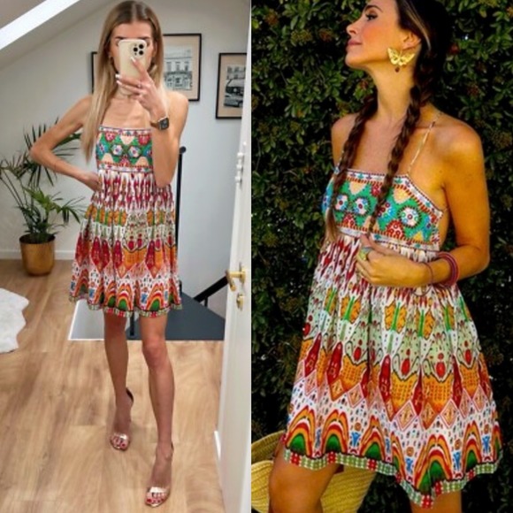 Zara Embroidered Boho Babydoll Strappy Beaded Mini Dress Womens Sz Small NEW Y2K - Picture 2 of 16